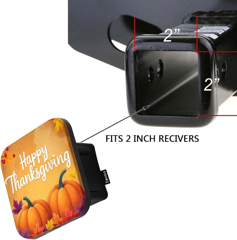 Swono Happy Thanksgiving Rubber Hitch Tube Cover Autumn Pumpkin Maple Berries Soft Rubber Protects Hitch Tube Rear Trailer Hitch Cover Universal Fits 2" Receivers for Men Women - Image 3